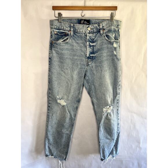 GAP Denim - Gap Womens High Rise Cheeky Straight Leg Crop Jeans Button Fly Raw Hem Size 12S